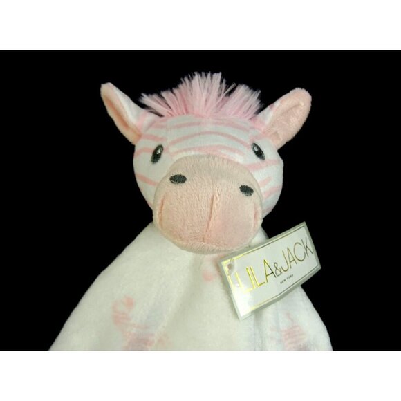 Lila and Jack Pink White Zebra Lovey Baby Security Blanket - Picture 1 of 9